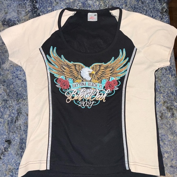 Graphic Eagle Daytona Beach Bike Week 2021 Tee in Black & Cream - Picture 5 of 10